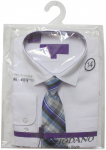 BOYS DRESSY SHIRT & TIE (LONG SLEEVE) WHT/BLACK